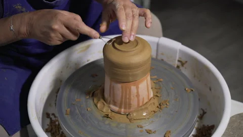 High angle shot of hands doing pottery with ceramic Stock Footage 232677165