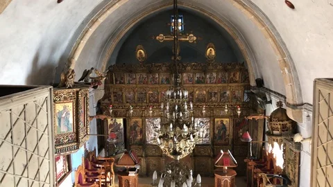 High Angle Shot inside of a very old Church in Nicosia Stock Footage 90934794