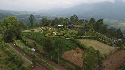 High angle shot of the Java island greenery and buildings in Indonesia Fotos de archivo