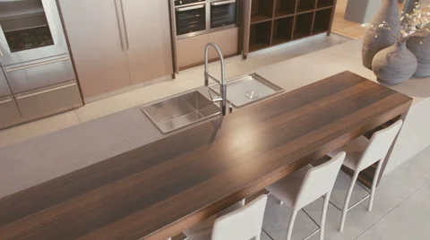 High angle shot of a large luxurious kitchen Stock Footage 63498944