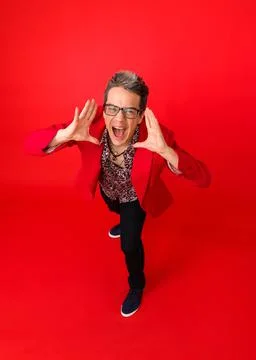 High angle shot of a man shouting in happiness Foto stock