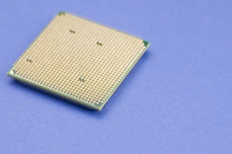 High angle shot of microprocessor isolated on blue background 스톡 사진