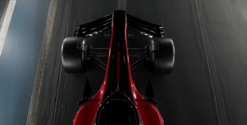 High angle shot modern generic sports racing car driving out from pitlane garage Illustrazione stock