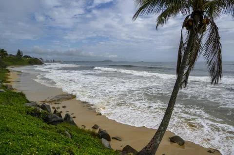 A high angle shot of mooloolaba beach in queensland australia with a cloudy b Fotos Stock