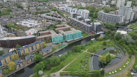 A high angle shot of parks and buildings in London. Stock Footage 304263758