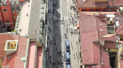 High Angle Shot of People Walking through Street Stock Footage 68293689
