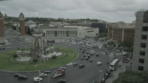 High angle shot at Plaza de España with Museu Nacional d'Art de Catalunya Stock Footage 88181841