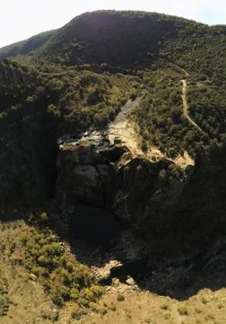 High angle shot of Pozo de Los Humos waterfall in Salamanca, Spain Stock Photos