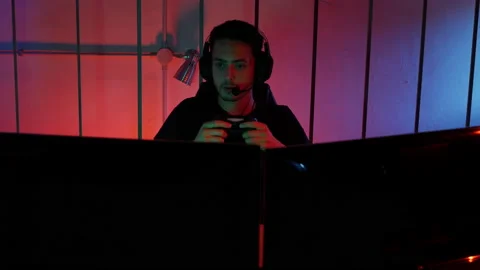 High Angle Shot Of Pro Gamer Boy Playing Videogames on PC Stock-Footage 135865192
