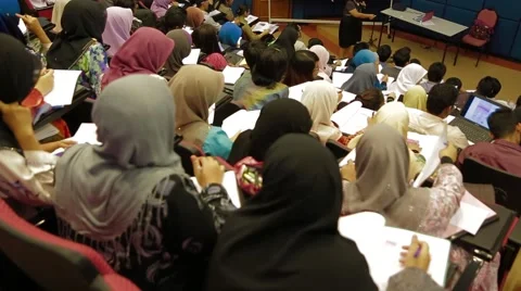 High Angle Shot of Professor and Students Inside A Lecture Hall Stock Footage 49387940