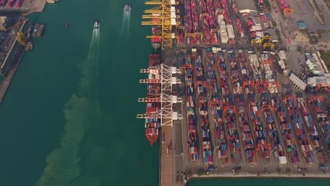 High-angle shot of shipping terminal with freight, Thailand Stock-Footage 303502643