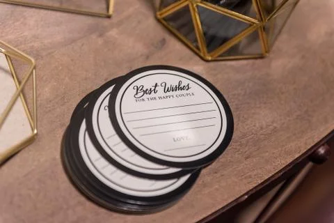 High angle shot of a stack of notes for wishes at a wedding ceremony Stock Photos