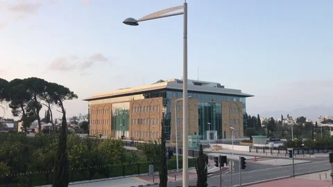 High Angle Shot of a Street Lamp and Modern Building in Nicosia, Cyprus Stock Footage 101794176