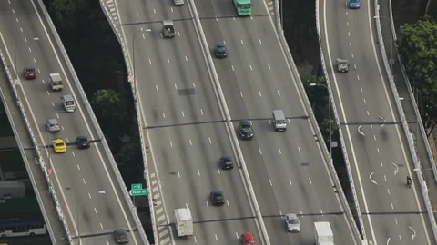 High angle shot of traffic on a bridge over a river Stock Footage 97103231
