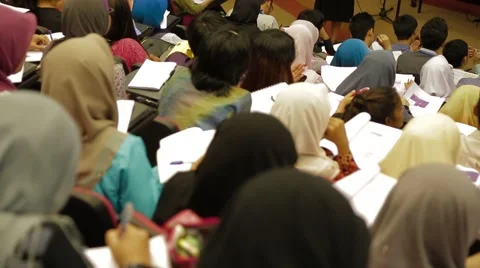 High Angle Shot of University Students Sitting Inside A Lecture Hall Stock Footage 61830519