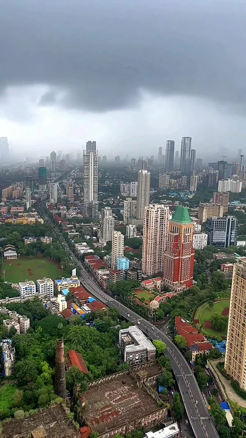 High-angle shot of urban development and high-rise buildings in Parel, Mumbai 스톡 동영상 346552577