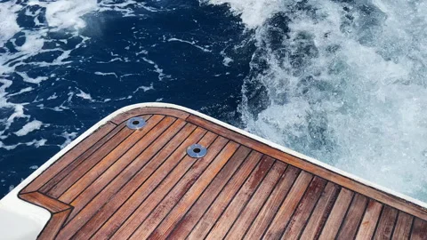 High angle shot on wake foam from sailing speed boat along the ocean or sea Stock Footage 316905140