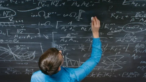 High-Angle Shot of a Young Student Writing Complex Mathematical Formula. Stock Footage