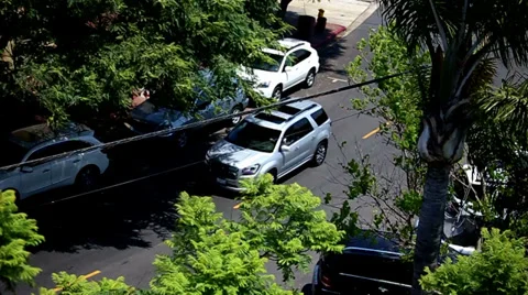 High Angle Side Street View of One SUV Video stock 32245374