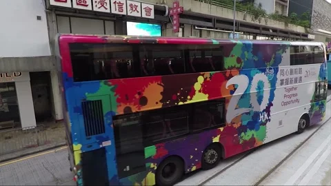High Angle Side View, Vehicle Shot, Chinese Shops, Sheung Wan, Hong Kong Видео 260556326