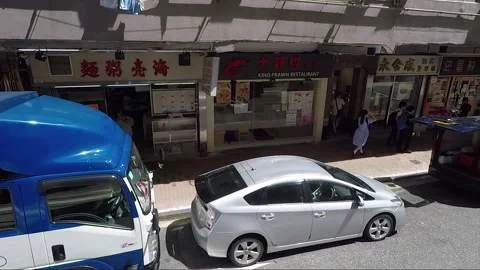 High Angle Side View, Vehicle Shot, Chinese Shops, Sheung Wan, Hong Kong Vídeos de archivo 260557897