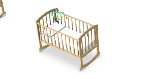 High angle up from single Baby Crib revealing many Stock Footage 36096815