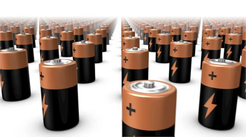 High angle up from single Battery revealing many Stock Footage 37391953