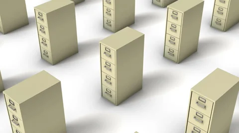 High angle up from single File Cabinet revealing many Cabinets (Beige) Stock Footage 31911628