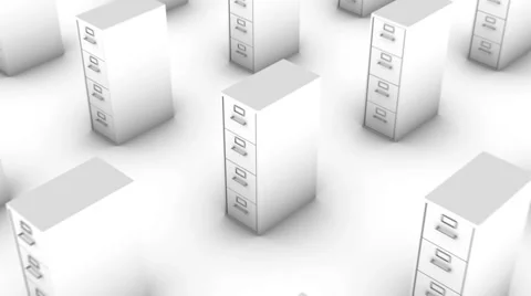 High angle up from single File Cabinet revealing many Cabinets (White) Stock Footage 31911674
