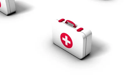 High angle up from single First Aid Kit revealing many Stock Footage 35570607