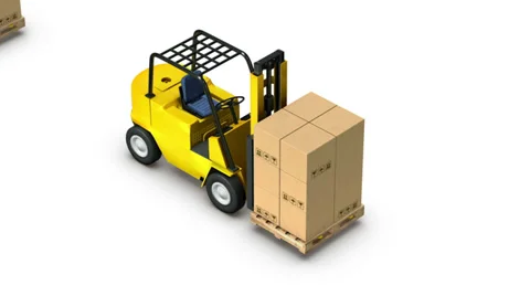 High angle up from single Forklift with Box revealing many Stock Footage 33910049