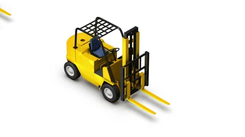 High angle up from single Forklift revealing many Stock Footage 33909870