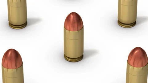 High angle up from single Handgun Bullet revealing many Bullets Stock Footage 32936674