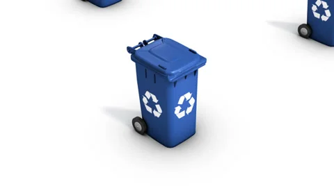 High angle up from single Recycle Bin revealing many Stock Footage 33577937