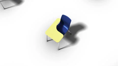High angle up from single School-Chair revealing many School-Chairs (blue) Stock Footage 26728644