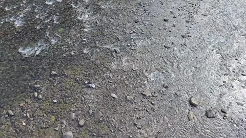 High Angle Static Shot of Calm River Flowing Over Stones in South Korea Stock Footage 330855378