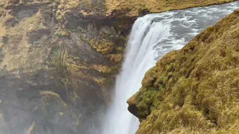 High Angle Static Shot of Skogafoss Waterfall Edge, Iceland. Stock Footage 327673099