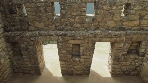 High angle Stone walls in Machu Picchu, Cusco, Peru Stock Footage 130463212