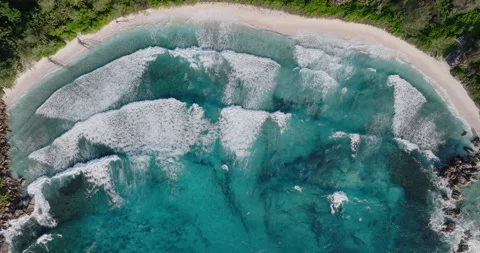 High angle straight down aerial view of Grand Anse beach, La Digue,Seychelles Stock Footage 221839199