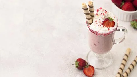 High angle strawberry milkshake with copy space Stock Photos