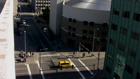 High angle of an street intersection in Anchorage as people wait to cross. Stock Footage 79181211
