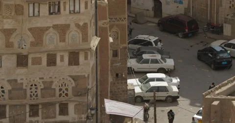 High Angle Street Scene in Old Sana'a (4K) Video stock 46029518