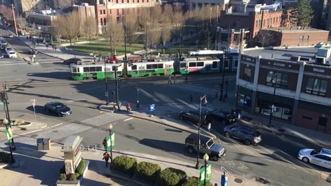 High Angle Street View Boston Intersection with Trolley Stock-Footage 106361403