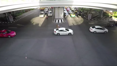 High Angle Street View, Rama I Road, Phaya Thai Road Traffic, Bangkok, Thailand Stockbeeldmateriaal 289565702