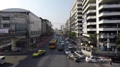 High Angle Street View, Road Traffic, Thonburi, Bangkok, Thailand Stock Footage 290036473