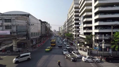 High Angle Street View, Road Traffic, Thonburi, Bangkok, Thailand Stock Footage 290036505