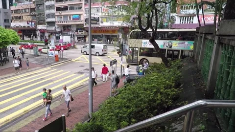 High Angle Street View, Road Traffic, Nathan Road, Kowloon, Hong Kong Stock Footage 341271623