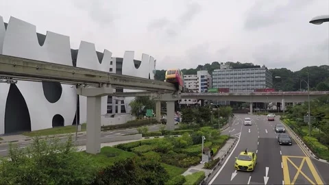 High Angle Street View, Sentosa Express Monorail, Singapore Stock Footage 330110343
