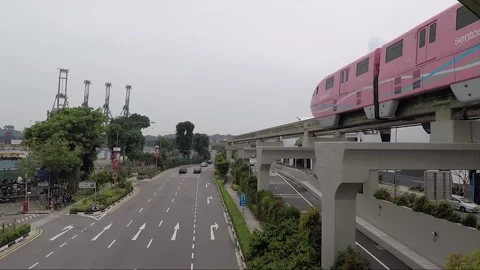 High Angle Street View, Sentosa Express Monorail, Singapore Stock Footage 330127337