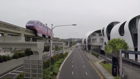 High Angle Street View, Sentosa Express Monorail, Singapore Stock Footage 330243985